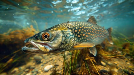 Obraz premium Stunning Underwater Shot of a Lake Trout