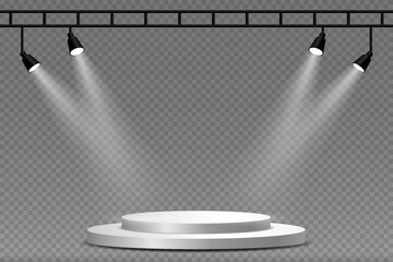 Podium or ceremony lighting, spotlights and lamps. On a transparent background.