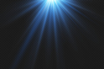 Blue rays of light, star flash. On a transparent background.