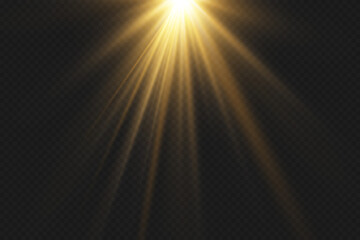 Light flash of rays of light and explosion. On a transparent background.