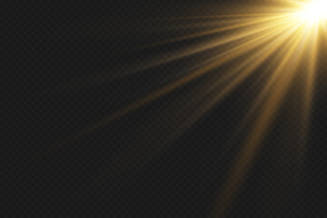 Light flash of rays of light and explosion. On a transparent background.