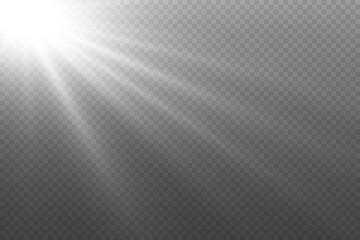 White explosion of light rays of light, star effect and flare. On a transparent background.