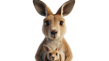 Kangaroo Family: A heartwarming portrait of a kangaroo and her joey, showcasing the tenderness of the mother-child bond, and their close relationship with a simple yet captivating view.