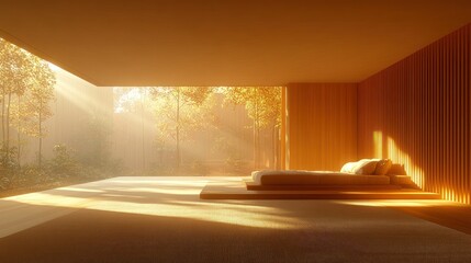 Sunny Zen Bedroom with Forest View