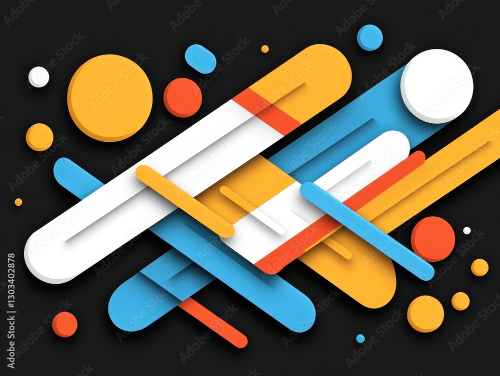 Poster abstract geometric design featuring colorful shapes and lines on a dark background