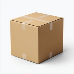 Closed cardboard box mockup standing on white background