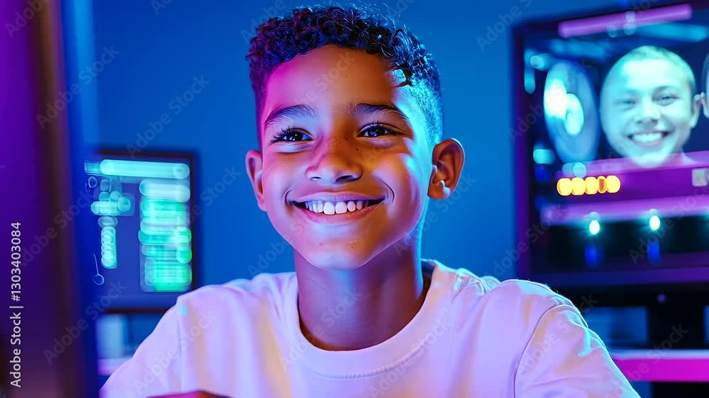 Poster a young student explores coding in a contemporary classroom setting.