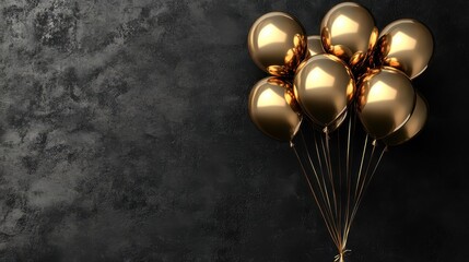 Luxurious Golden Balloons on Dark Backdrop.  Celebrate Elegance, Party, and Joyful Event