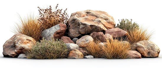 Isolated Rock and Dry Grass Arrangement 