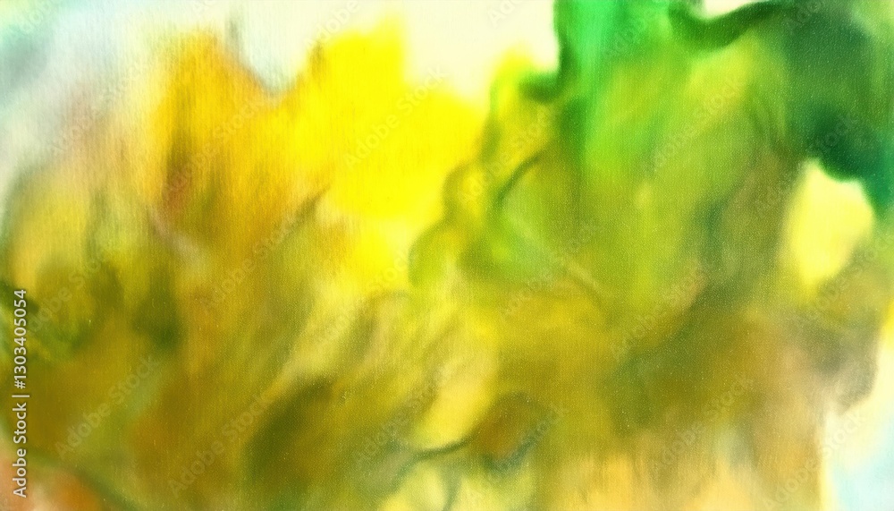 Poster abstract green and yellow watercolor texture with soft brushstrokes, ideal for nature-inspired backg