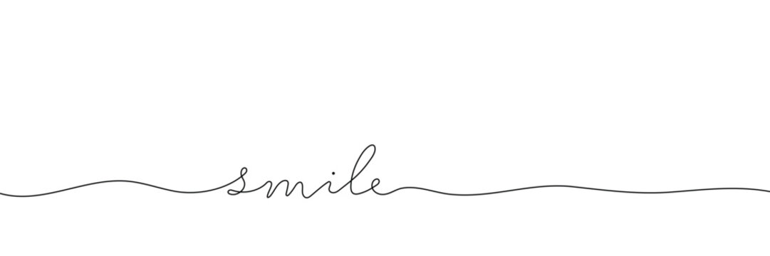 smile word - continuous one line with word. Minimalistic drawing of phrase illustration.