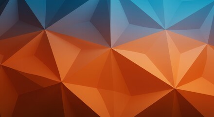 Fototapeta premium geometric abstract, triangular shapes, blue and orange color scheme, sharp angles, paper-like texture, low poly art style, modern design, contrasting colors, faceted surface, minimalist composition, c