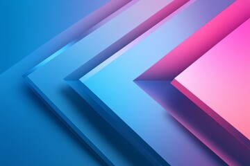 Sleek Geometric Arrow Graphic: A Modern 3D Rendered Simplified Arrow Abstract Against a Vibrant Blue and Pink Gradient Background