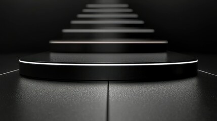Obraz premium Dark, modern, circular podiums, illuminated, empty stage