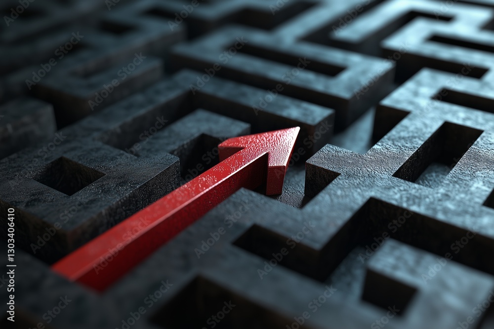 Poster success strategy arrow through maze way puzzle path on 3d solution labyrinth business background wit