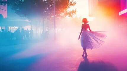 Ethereal Ballet Dancer in a Dreamlike Cityscape