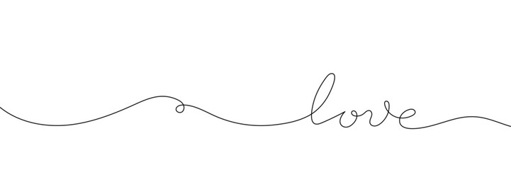 Word love with continuous one line drawing, calligraphy, love concept, on white background