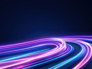 Vibrant neon light trails weaving through a dark background, creating a dynamic visual effect