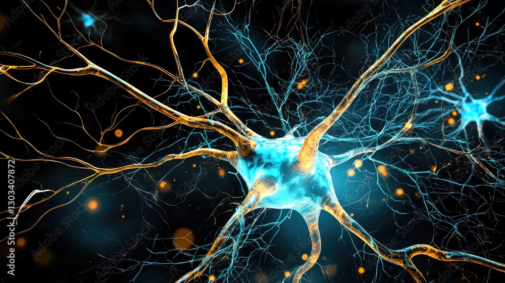 Poster abstract ai network with electric blue data streams, neural pathways, and cyber connections.