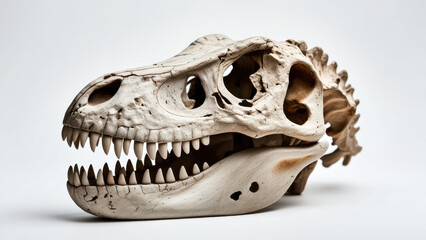 Fototapeta premium Fossilized dinosaur skull, isolated on white background