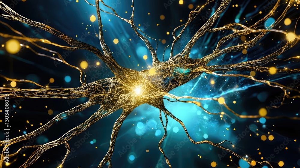 Poster abstract ai network with electric blue data streams, neural pathways, and cyber connections.
