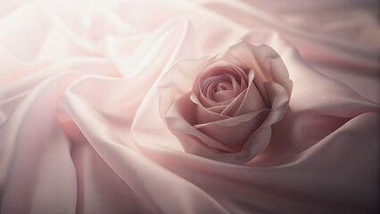 Delicate Pink Rose on Flowing Satin Fabric
