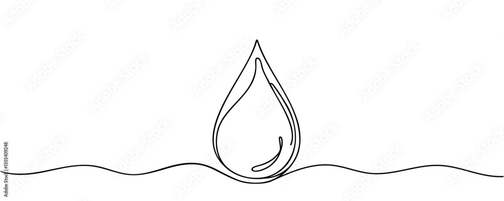Poster continuous line drawing of drop. water drop line icon. one line drawing background. vector illustrat