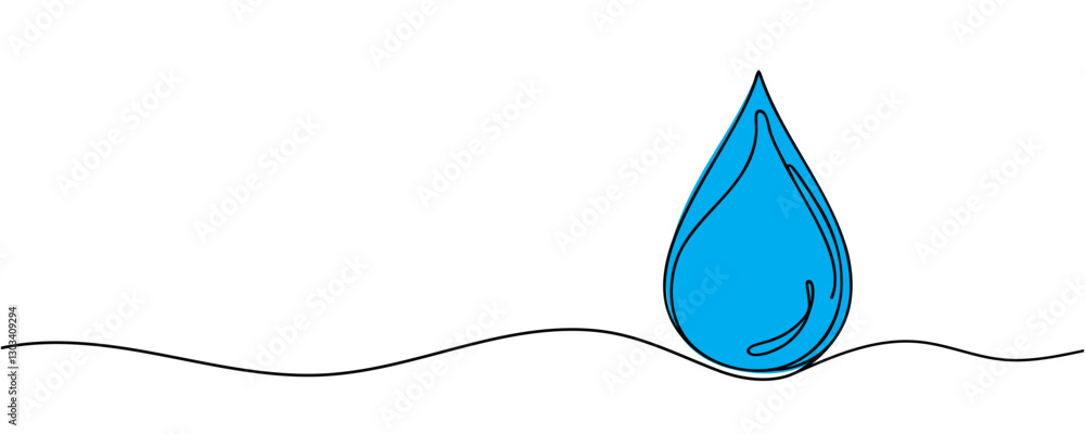 Poster continuous line drawing of drop. water drop line icon. one line drawing background. vector illustrat