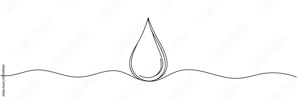 Poster continuous line drawing of drop. water drop line icon. one line drawing background. vector illustrat