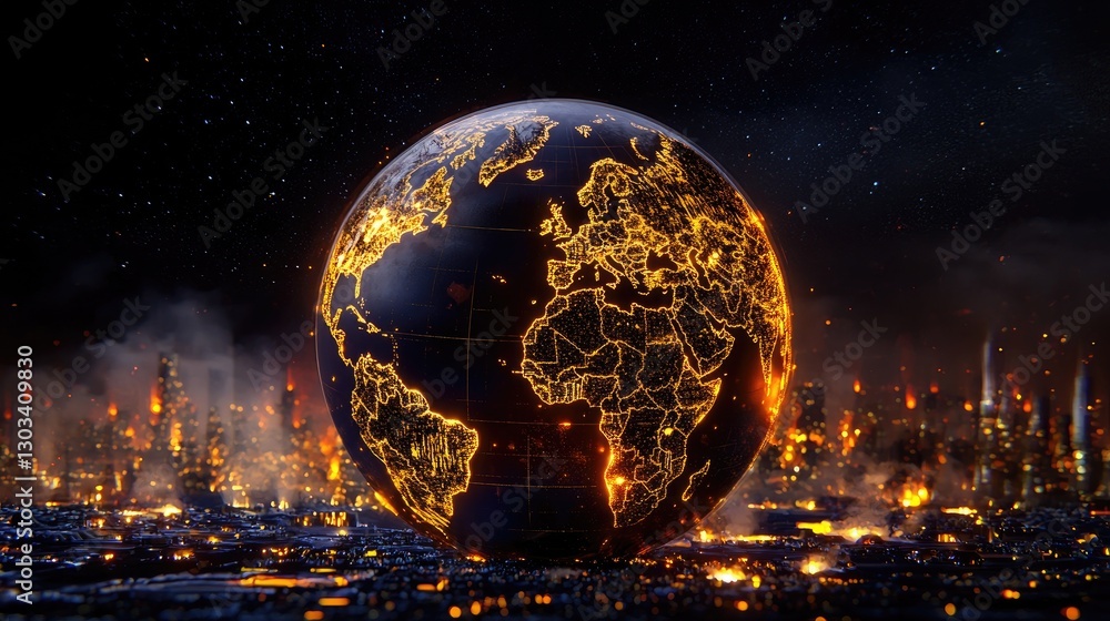 Poster advanced meteorological ai analyzing global temperature trends on a digital screen.