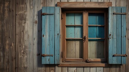 Rustic Vintage Blue Wooden Window , Isolated