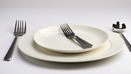 A Captivating Image of an Empty Plate with Fork and Knife Set for a Meal