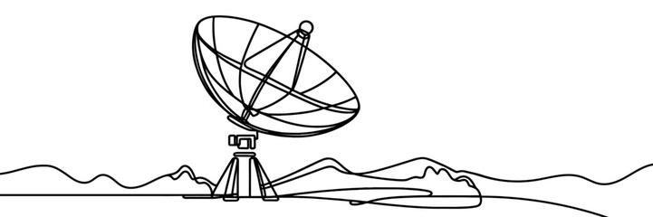 Continuous line drawing of satellite dish, tecnologi design, object one line single line art, vector illustration.