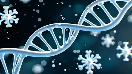 Abstract representation of DNA strands with snowflakes in a cool blue background - Powered by Adobe