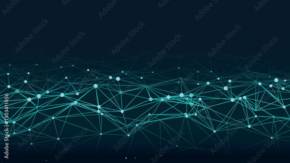 Poster digital dynamic wave of particles and lines. abstract blue futuristic background. big data visualiza