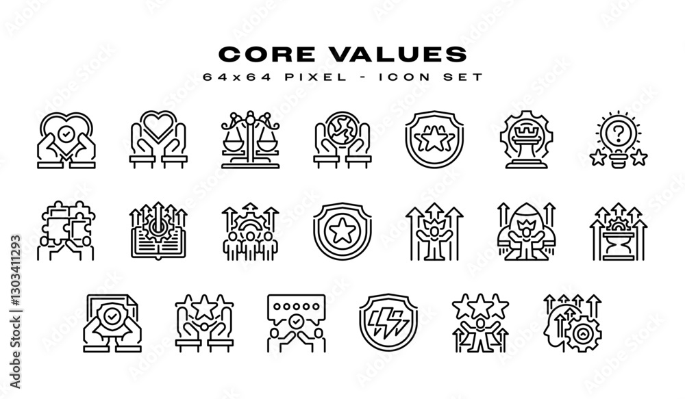 Poster simple set of core values related line icons. universal creative premium symbol. vector sign icon lo