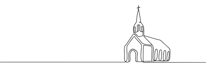 continuous line of churches. one line drawing of church,christian religious place of worship.line art of church isolated white background
