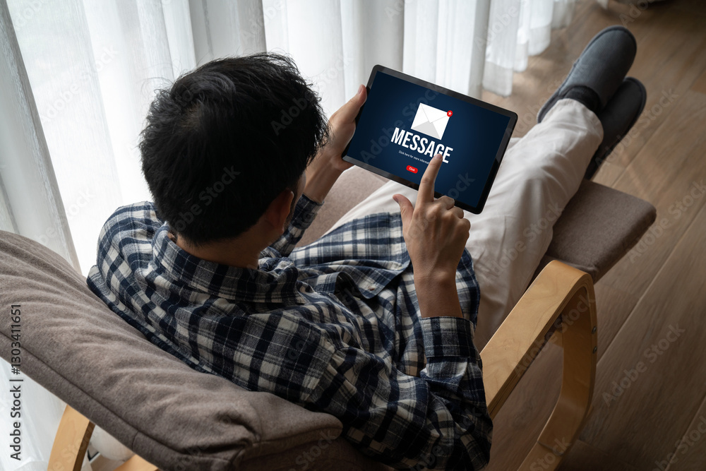 Poster email notification message showing on computer screen snugly. digital marketing message information 
