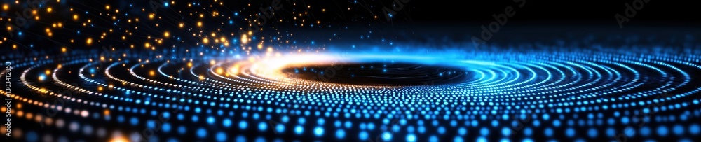Poster colorful digital swirl with glowing dots and vibrant lights creating a captivating abstract pattern