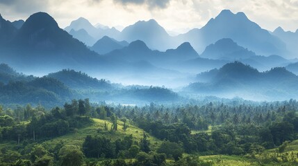 adventure travel in laos mountains with tropical jungle remote trekking trails scenic river valley sunrise over misty hills nature lovers paradise serene mountain scenery untouched beauty