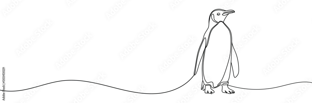 Poster penguin continuous one line drawing vector illustration. vector