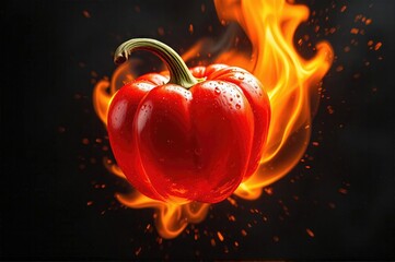 Blazing Chili Peppers  Suspended in Ethereal Flame Tendrils with Dancing Embers Against Dramatic Dark Background