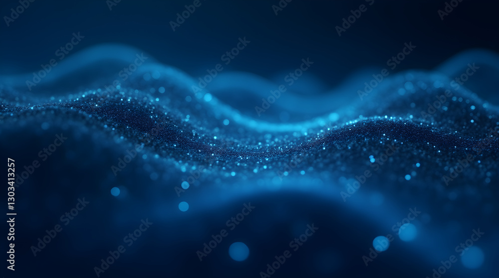 Poster modern futuristic abstract blue wavy background with sparkling particles - dynamic digital flowing l