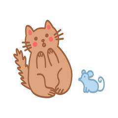 Cute cat doodle style. Simple scared character for card, print, banner, poster, template. Cartoon illustration for children. Hand drawn illustration isolated on white background.