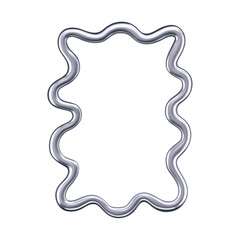 3d chrome wavy frame isolated on a dark background. Render of rectangular silver scallop border in trendy y2k style for modern posters, photos, banners or interior. Chrome squiggle mirror. 3d vector