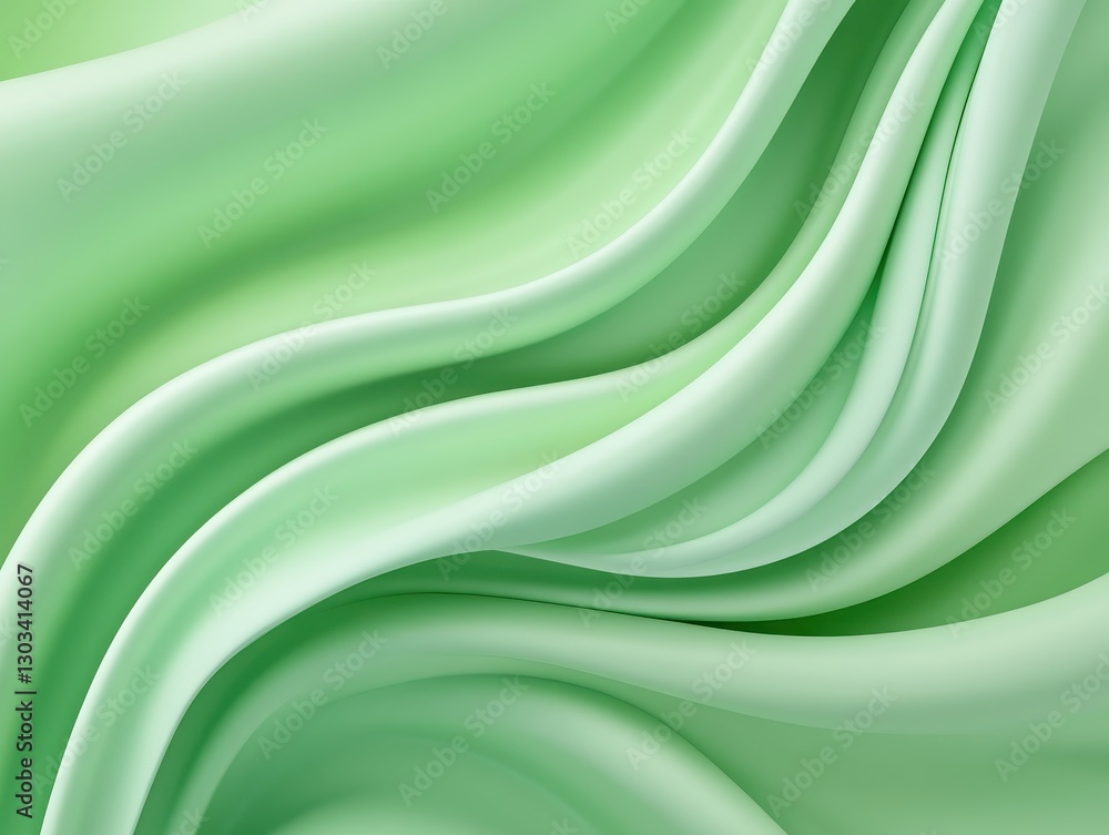 Poster soft green fabric draping elegantly, creating smooth waves in a serene backdrop