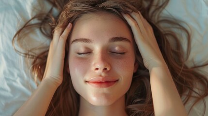 Obraz premium Peaceful Serenity: A Woman's Face in Gentle Rest