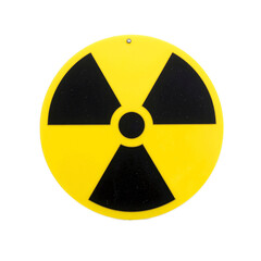 A stark black and yellow radiation warning sign with the universal hazard symbol signifying the presence of radioactive materials