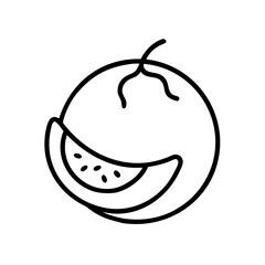 Obraz premium Smiling melon icon with slice, representing freshness and fun, black outline, modern design