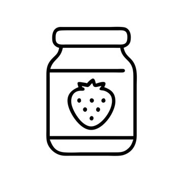 recommend clip art: Strawberry jam icon in jar design, black outline, modern design